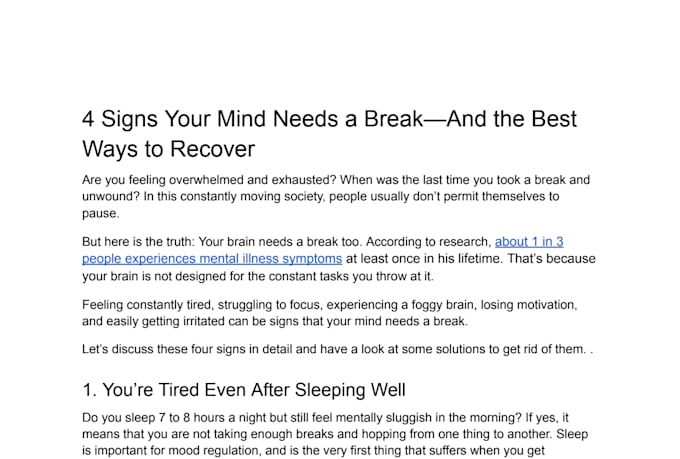 write SEO mental health articles and blogs